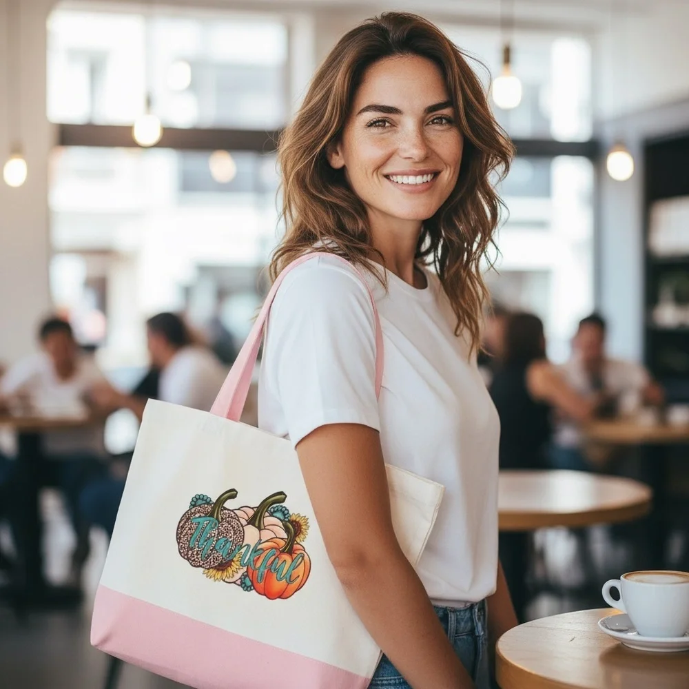 “Thankful” / Fall Canvas Tote Bag - Fall/Autumn Design